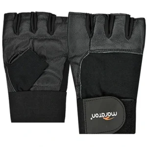 دستکش بدنسازی نیمه انگشتی ماراتن - مچ بند دار با کفی چرم