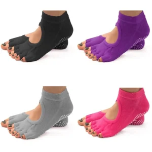 جوراب یوگا نیمه‌انگشتی جلو باز – مناسب یوگا، پیلاتس و باله