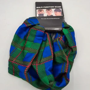 اسکارف ورزشی داخل خز طرح چهارخانه آبی سبز (Multi Function Scarf)