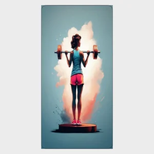 حوله باشگاهی طرح Power Girl | مدل دختر بدنساز با وزنه روی شانه 120×60