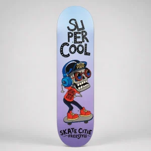 اسکیت بورد چوبی مدل Super Cool Skate City طرح فانتزی اسکلت | اسکیت بورد حرفه‌ای چوب افرا